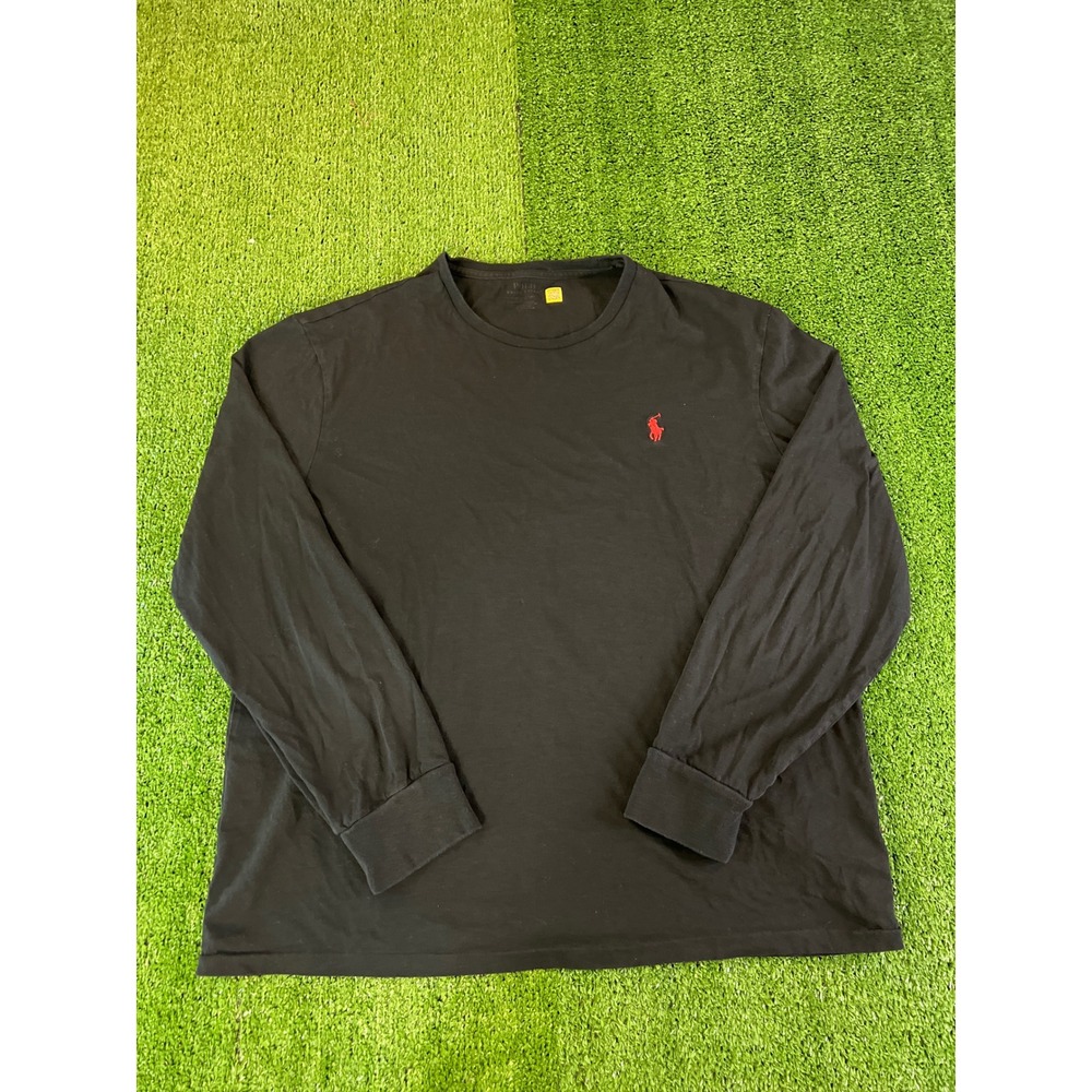Polo Ralph Lauren Mens Long Sleeve T-Shirt Black Red Pony Logo Crew Neck LG